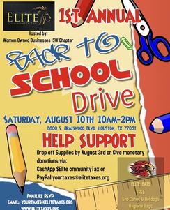 Back To School Drive flyer for Elite Community Tax