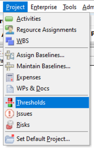 Choose thresholds under project tab in Primavera P6