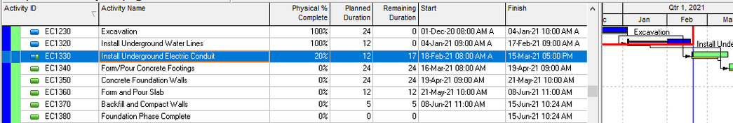 Suspended work in Primavera P6 gantt chart