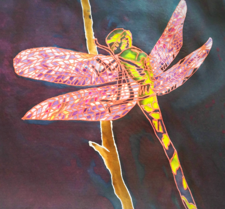 Dragonfly, Tracy Harris Silk Artist, Copper Gutta, Silk Painter Tracy Harris