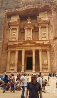 Craig Lawrence in front of the treasury building in Petra, Jordan