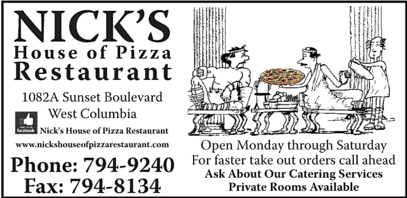 Nick's House of Pizza Restaurant - Catering, Pizza, Pizza Specials