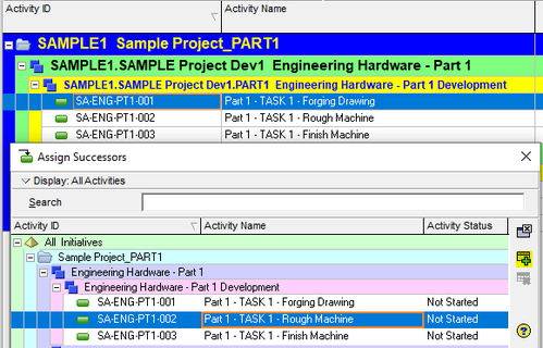 Assign successors Primavera P6 logic