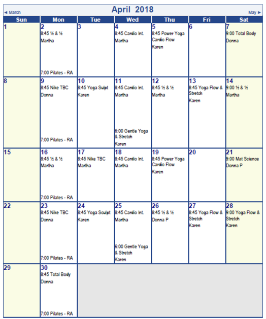 Fitness Calendar