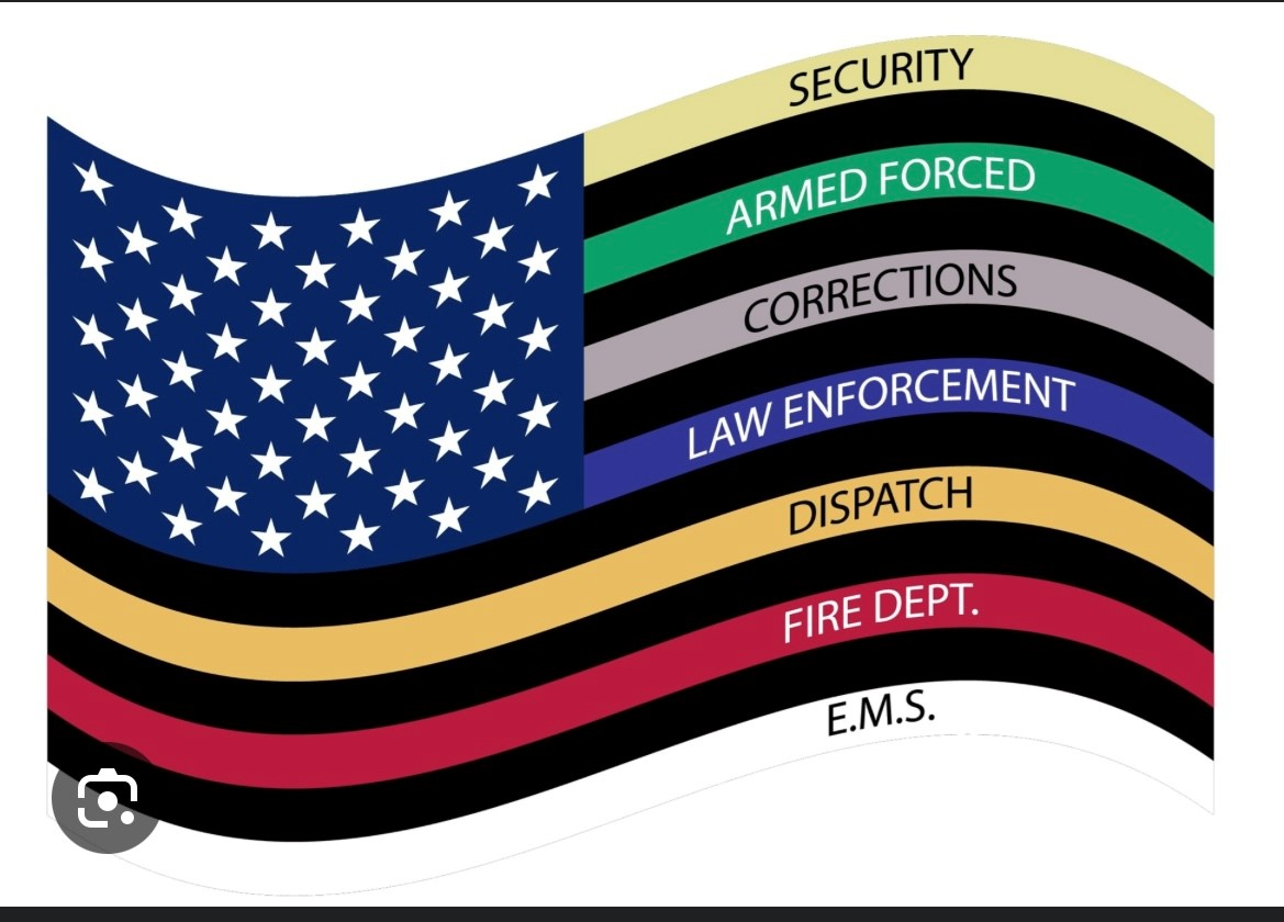 US Flag with Security, Armed Forces, Corrections, Law Enforcement