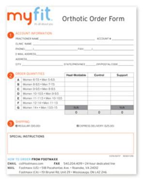 MyFit Orthotic Order form