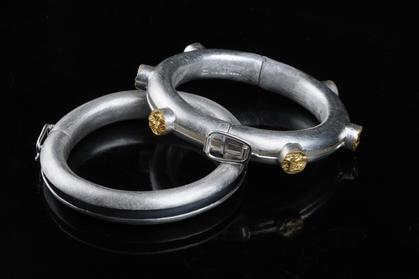 Hand fabricated sterling silver bracelets by Kevin O'Dwyer.