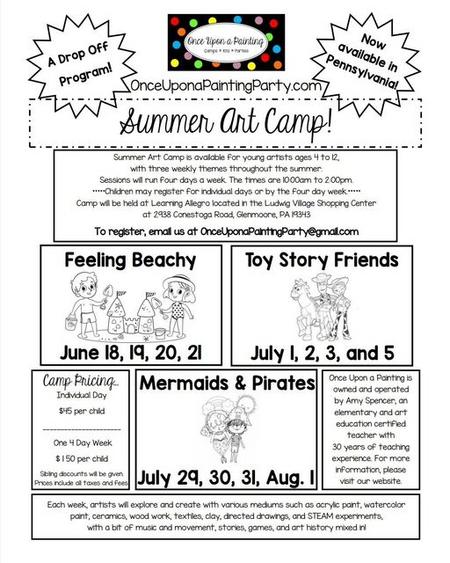 Summer art class, summer art camp available at Learning Allegro in Chester County, Chester Springs, Downingtown, Coatesville, Glenmoore, Kimberton, Phoenixville, West Chester