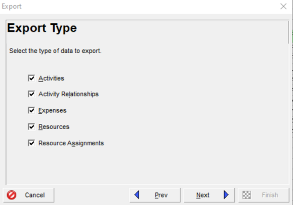 Export type in Primavera P6