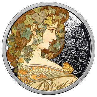 ALPHONSE MUCHA COMPLETE SET OF 6 1 OZ SILVER COLORIZED COINS JOB-DANCE-ROSE-IVY 