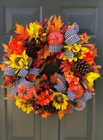 Fall Autumn Harvest Wreath Sunflowers Pumpkins