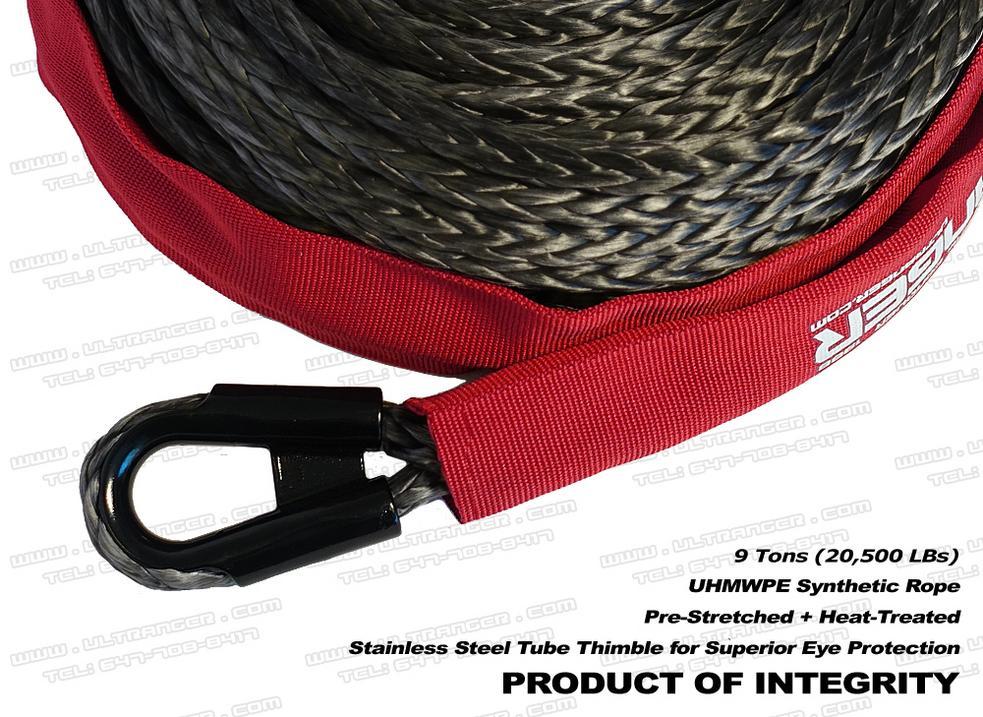 1/4 x 100' RANGER ULTRANGER Rope Extension 45TR 3.4 Tons 7500 LBs UHMWPE Synthetic Winch Rope Extension with Loop Ends for ATV / UTV / Side by Side Offroad Recovery 