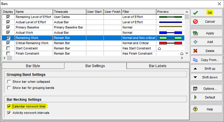 use calendar nonwork time in Primavera P6