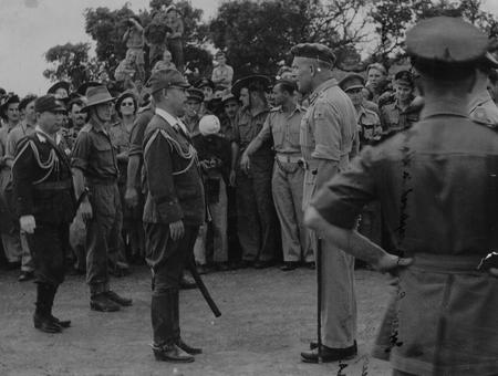 Japanese surrender in Rangoon in May 1945 during WW2