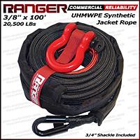 RANGER ULTRANGER SY45 7500 LBs 1/4 x 50' UHMWPE Synthetic Winch Rope 6MM x 15Meter for UTV/ATV Winch