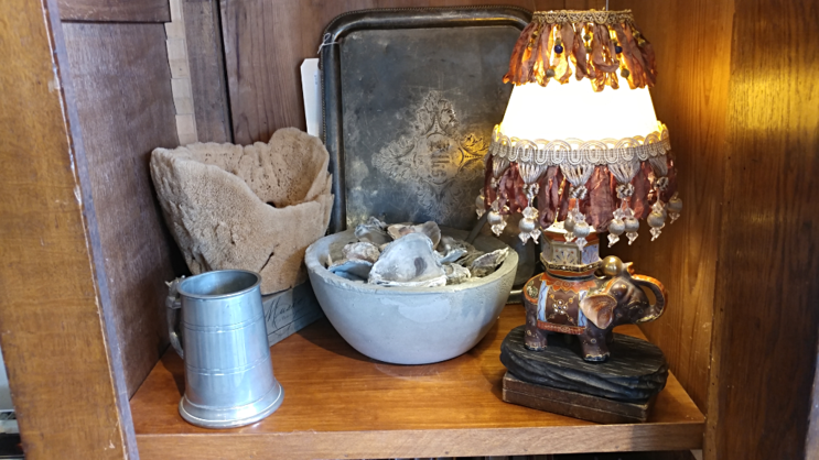 elephant table lamp concrete idustrial bowl silver mug antique and vintage spone silver platter