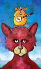 cat and mouse, whimsical children's art, nursery decor cat and banjo playing mouse, Ian Turner art