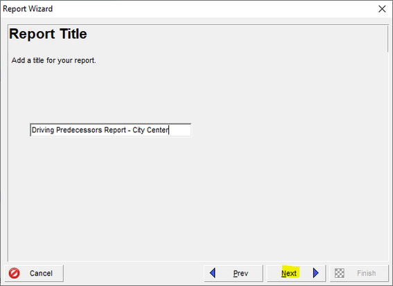 Primavera P6 report wizard title for driving predecessors