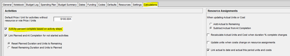 Using steps feature in Primavera P6 with activity percent based on activity steps