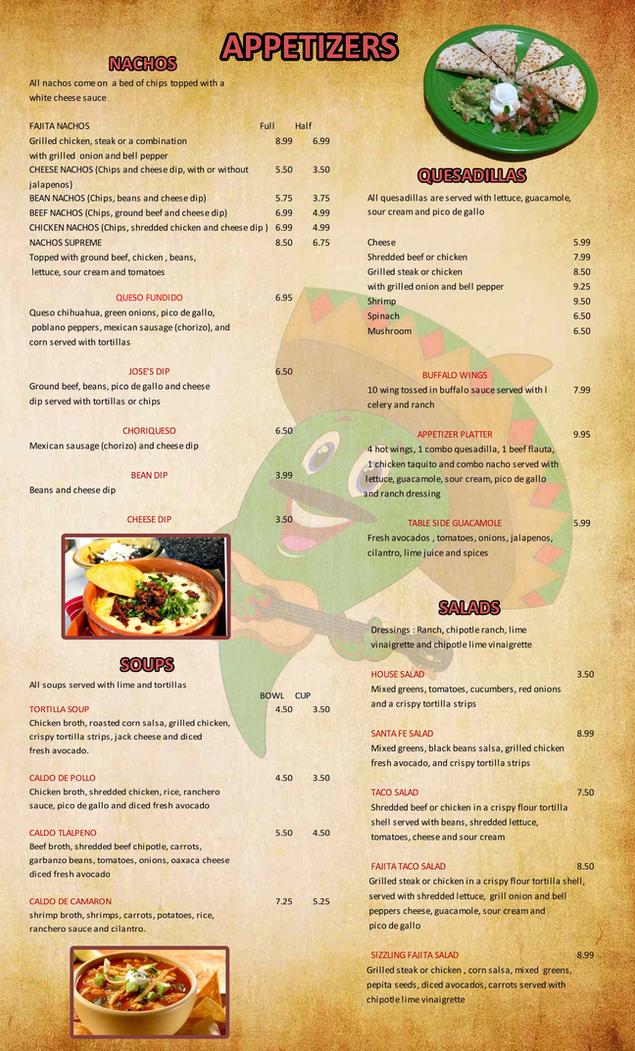 Jose'peños Mexican Restaurant in O'fallon, Mo Menu