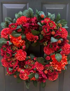 Bright and Beautiful Designer Wreath Red Orange Fall Colors