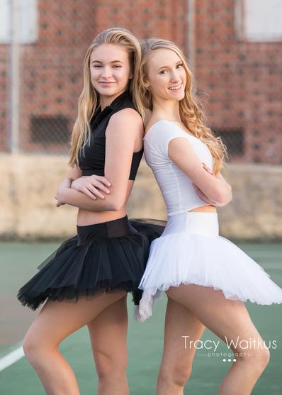 two ballerinas in tutus in Pismo Beach