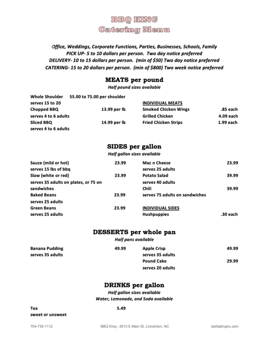 BBQ King Lincolnton NC Catering