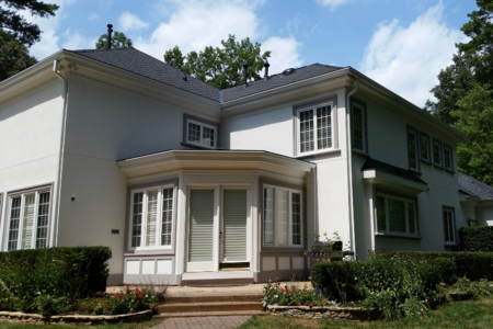 6" gutter replacement with LeaFree Gutter Protection gutter guards on large Raleigh NC home