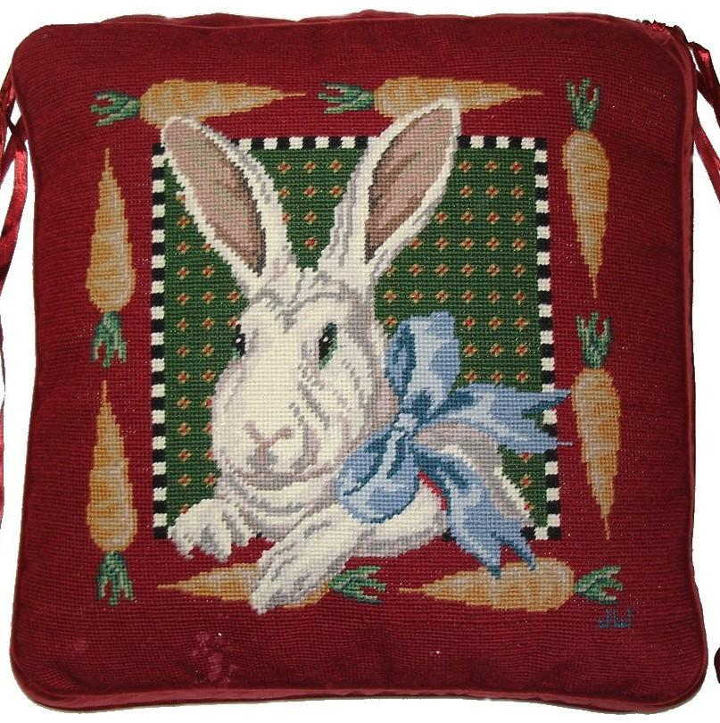 Rabbits with Ferns Needlepoint Pillow