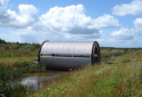 Tippler Bridge by Kevin O'Dwyer. Functional - bridge/shelter/bird hide with a sculptural industrial aesthetic.