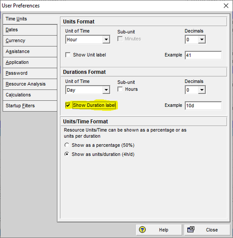 Use time units tab in Primavera P6