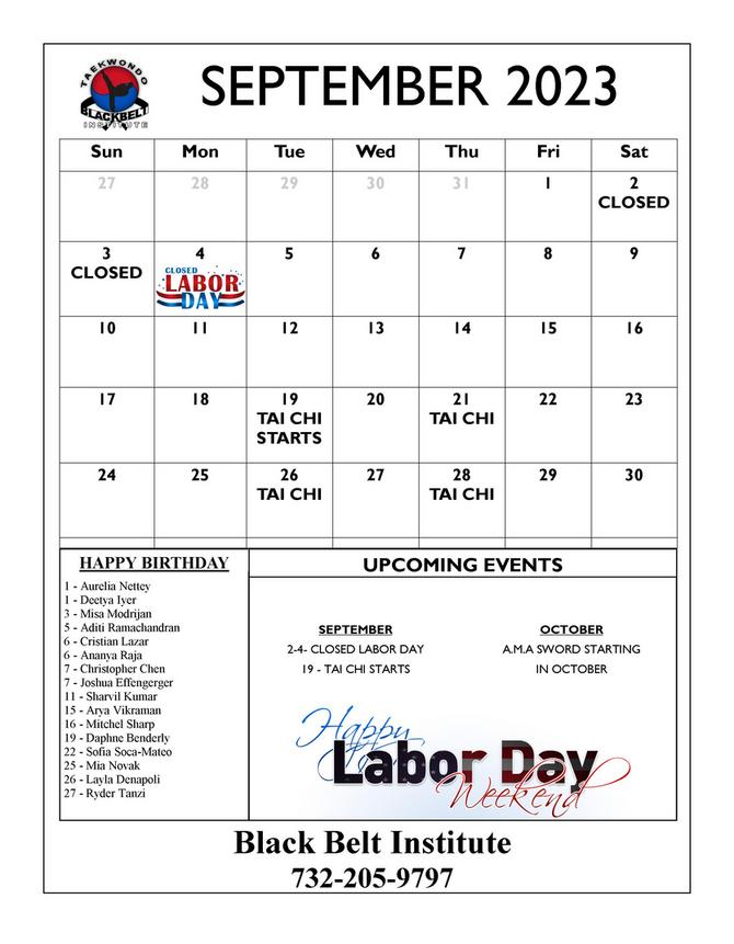 CALENDAR OF EVENTS AT BLACK BELT INSTITUTE