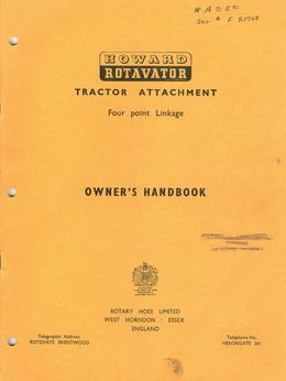 Howard Rotavator A-Type Tractor Attachment Owner's Handbook