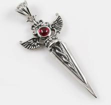 Debrina Wing Dagger Red Cabochon Ruby Sterling Silver Pendant