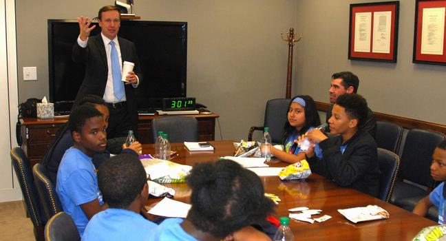 chris murphy, senator chris murphy, kids, community 1, community one, david bonine, capitol hill, howard university math and science, STEM