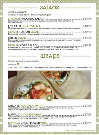 Keenan's Irish Pub Salads, Flatbreads and Wraps