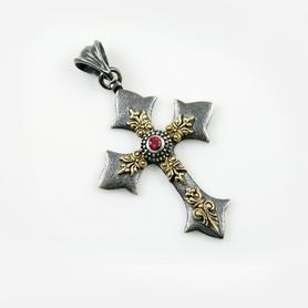 Ripsima Cross Red Cubic Zirconia Two Tone Bronze & Sterling Silver Pendant