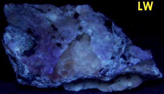 fluorescent CHALCEDONY and MAGNESITE - Bare Hills Serpentine Quarry East, Bare Hills, Baltimore County, Maryland, USA