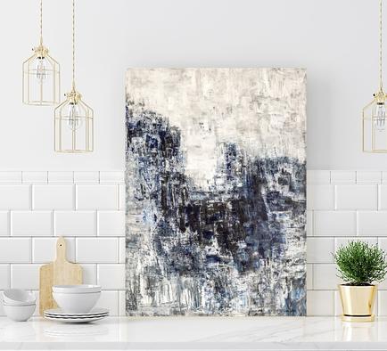 Navy and white abstract art painting print