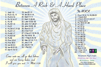 Between A Rock & A Hard Place Greeting Card, back with Bible Study