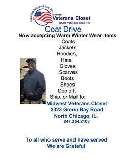 #Midwest Veterans Closet #MidwestVeteransCloset #North ChicagoIllinois #Veterans #Coat Drive