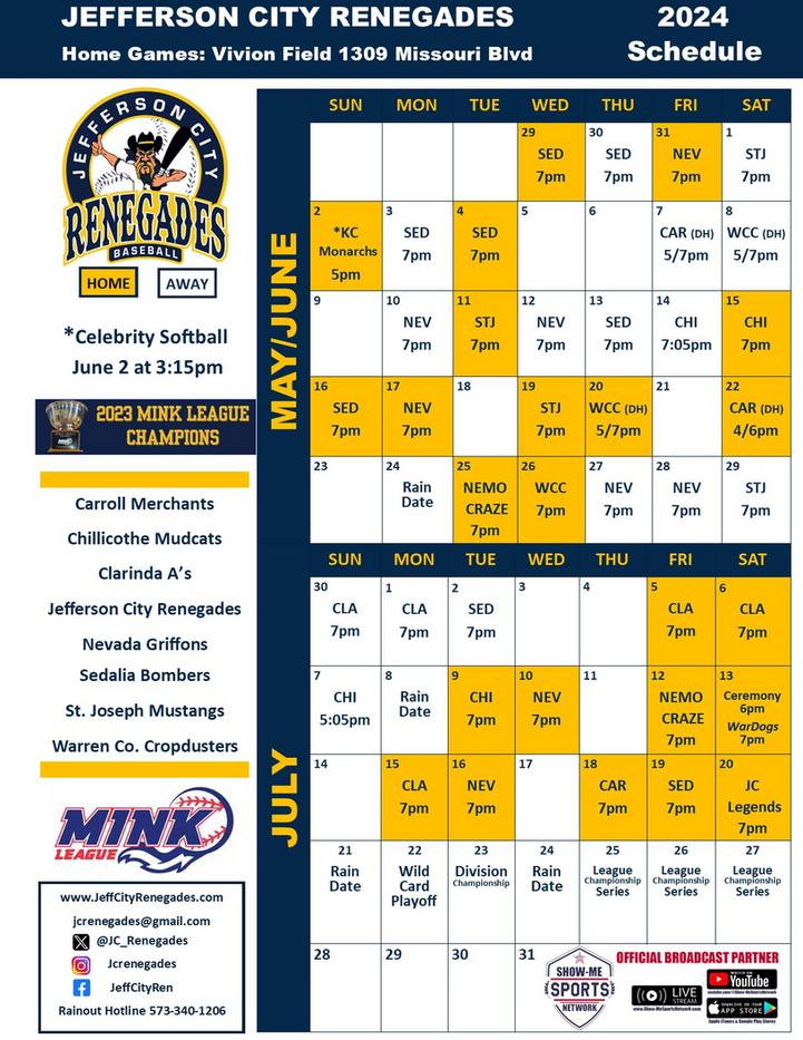 Jefferson City Renegades Baseball Schedule