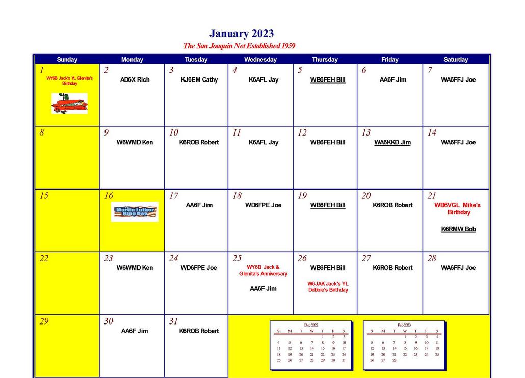 San Joaquin HF Net 3918 kHz Calendars