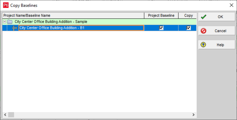 Copy baselines in Primavera P6 schedule