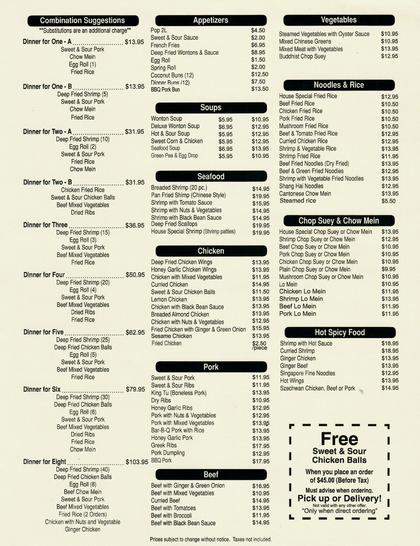 Great deals china menu