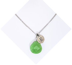 Silver E initial letter green jade girlfriend necklace