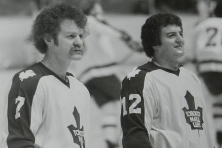 Leaf all-stars Darryl Sittler (left), Lanny McDonald and Borje
