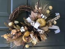 Neutral Toned Fall Wreath Pumpkin Muted