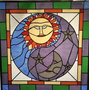 El Sol y La Luna Yin Yang Stained Glass Window by Randall Soileau