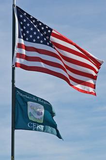 American flag and Pinelands CERT flag flying